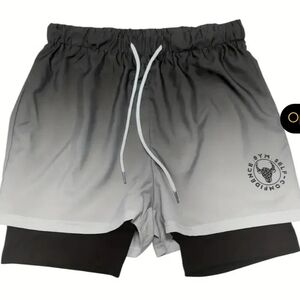 Men's Black Gradient 2-in-1 Athletic Shorts w/ Phone Pocket